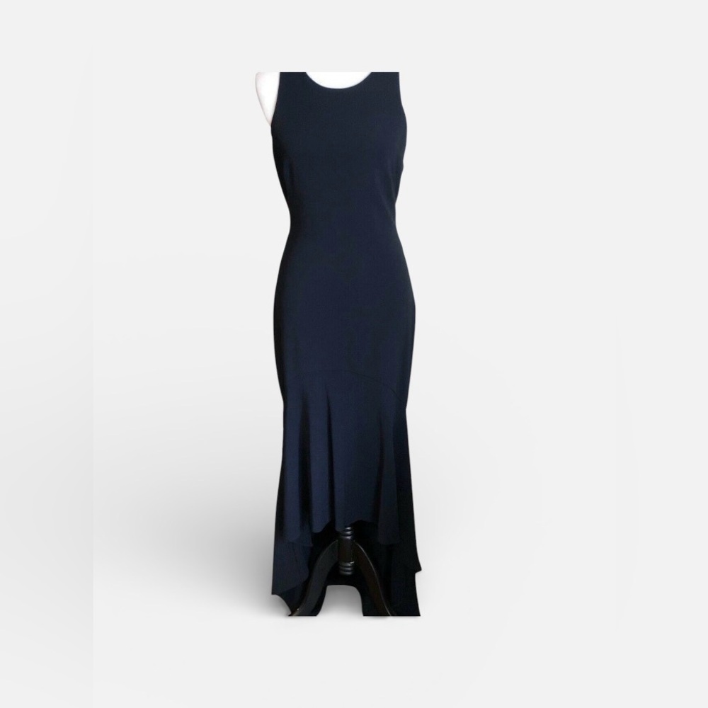 Theia Midnight Blue High/Low Evening Dress with Train, Size 4